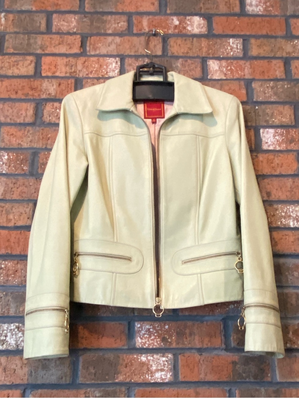 COLE HAAN LAMBSKIN LEATHER JACKET in the MOST BEAUTIFUL , PALEST , MINT GREEN